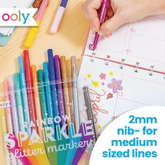 Ooly Rainbow Sparkle Glitter Markers Set of 15, 5 Pastel & 10 Classic Colors - Picture 4 of 5